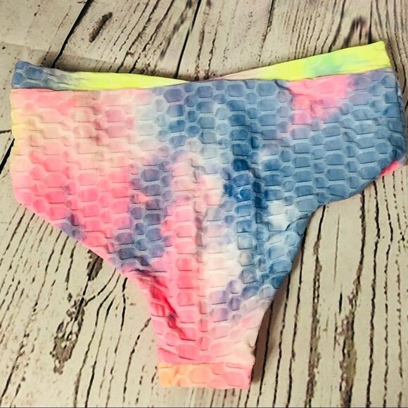 TiniBikini Pastel Tie Dye Strappy Zipper Two-Piece Swimsuit High Waist XS - Picture 7 of 9